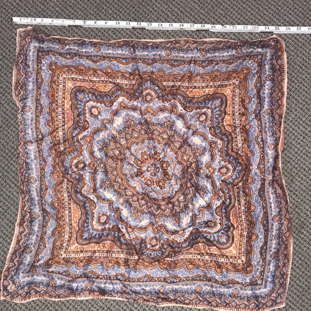 Light Blue and Brown Paisley Square Scarf Wrap